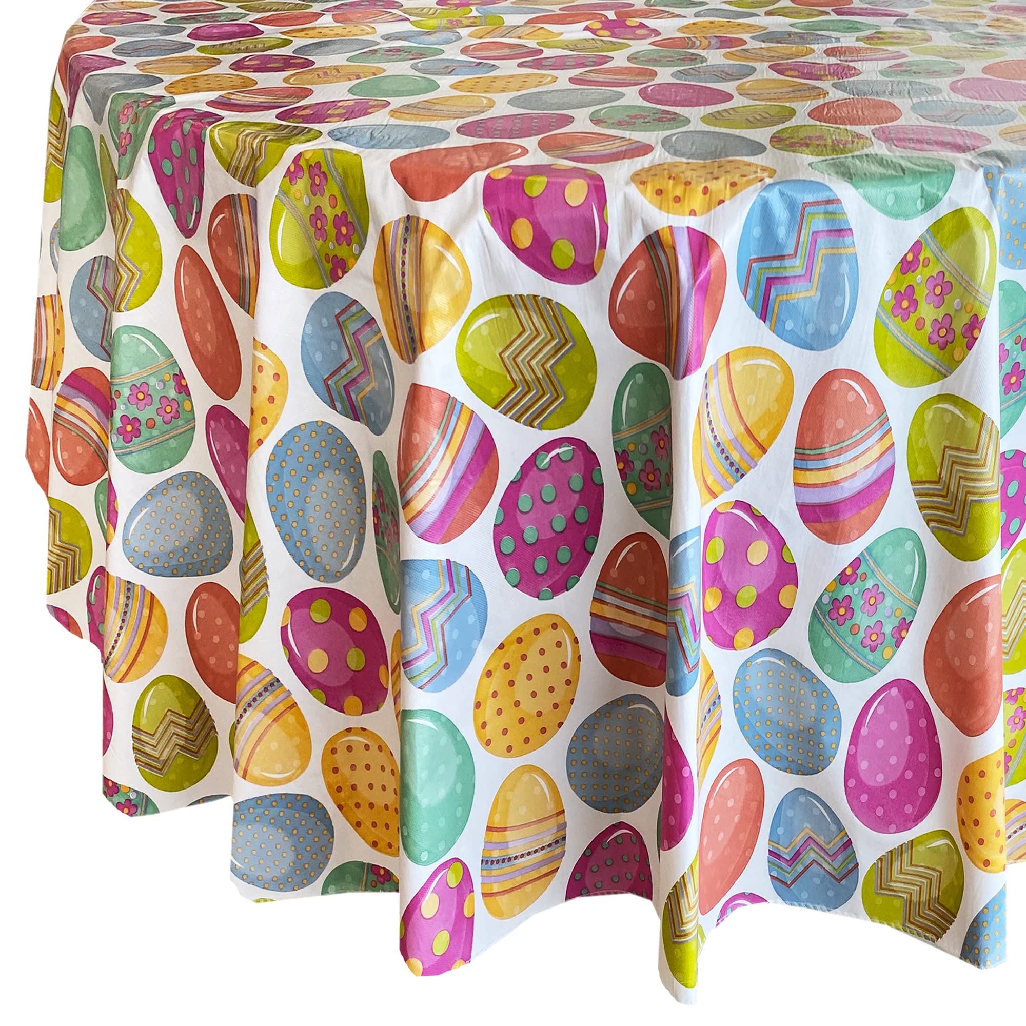 Newbridge Easter Egg Color Explosion Vinyl Flannel Backed Tablecloth - Bold, Bright Cheerfully Decorated Eggsplosion Indoor/Outdoor Wipe Clean Easy Care Vinyl Tablecloths 60" x 84" Oval Multi