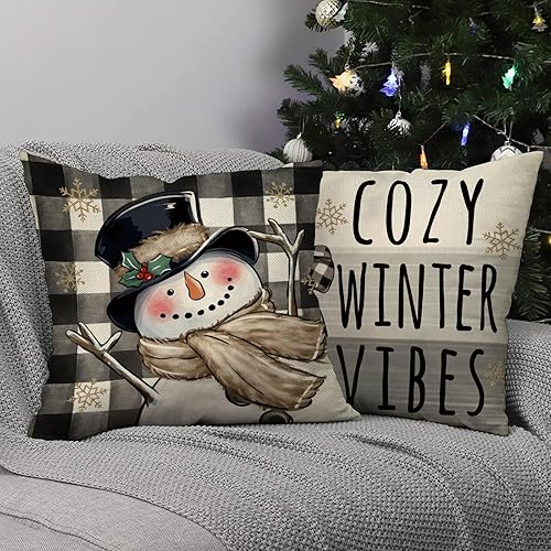 Miniatura 6 de Fjfz Warm Winter Wishes - Juego de 4 fundas de almohada decorativas de 18 x 18 pulgadas, gnomo de muñeco de nieve, decoración del hogar al aire
