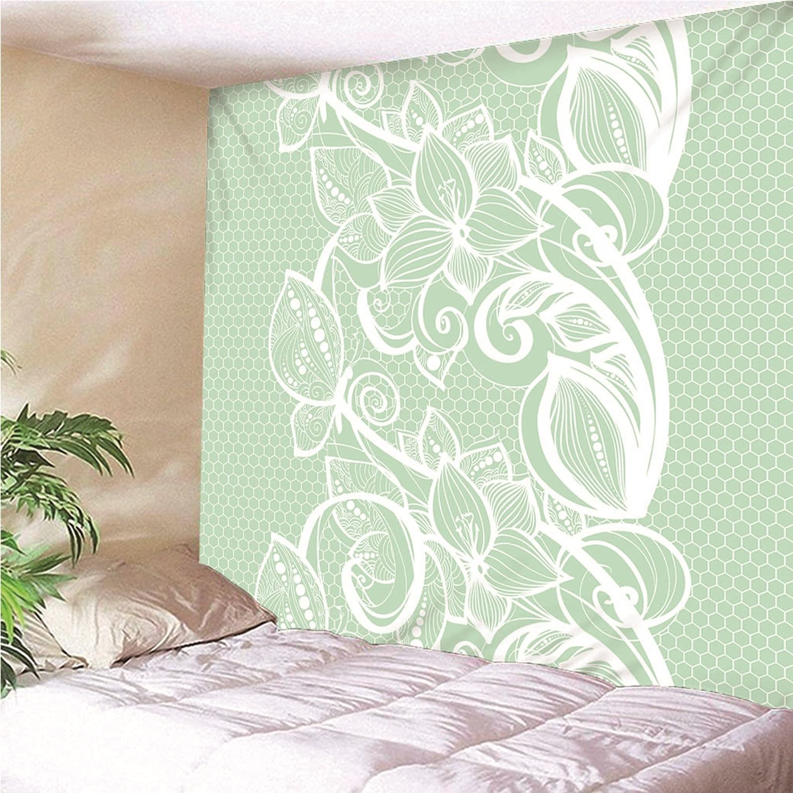 Aeici Tapiz De Tela, Tela Pared Decoracion Flor Hexagonal Tapiz Pared para Colgar Pared(260X240Cm)