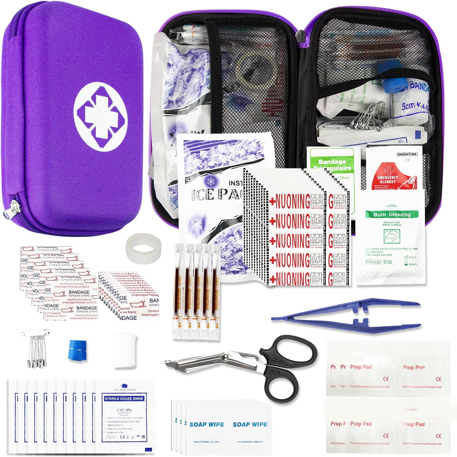 276PCS Compact Small First Aid Kits for Home Businesses Urgent Essential Mini First Aid Kit Travel Size Car Emergency Supplies Kit for Hiking Boating Skating, Purple