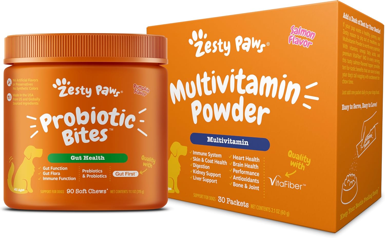 Zesty Paws Probiotic Bites Pumpkin + Multivitamin Powder for Dogs