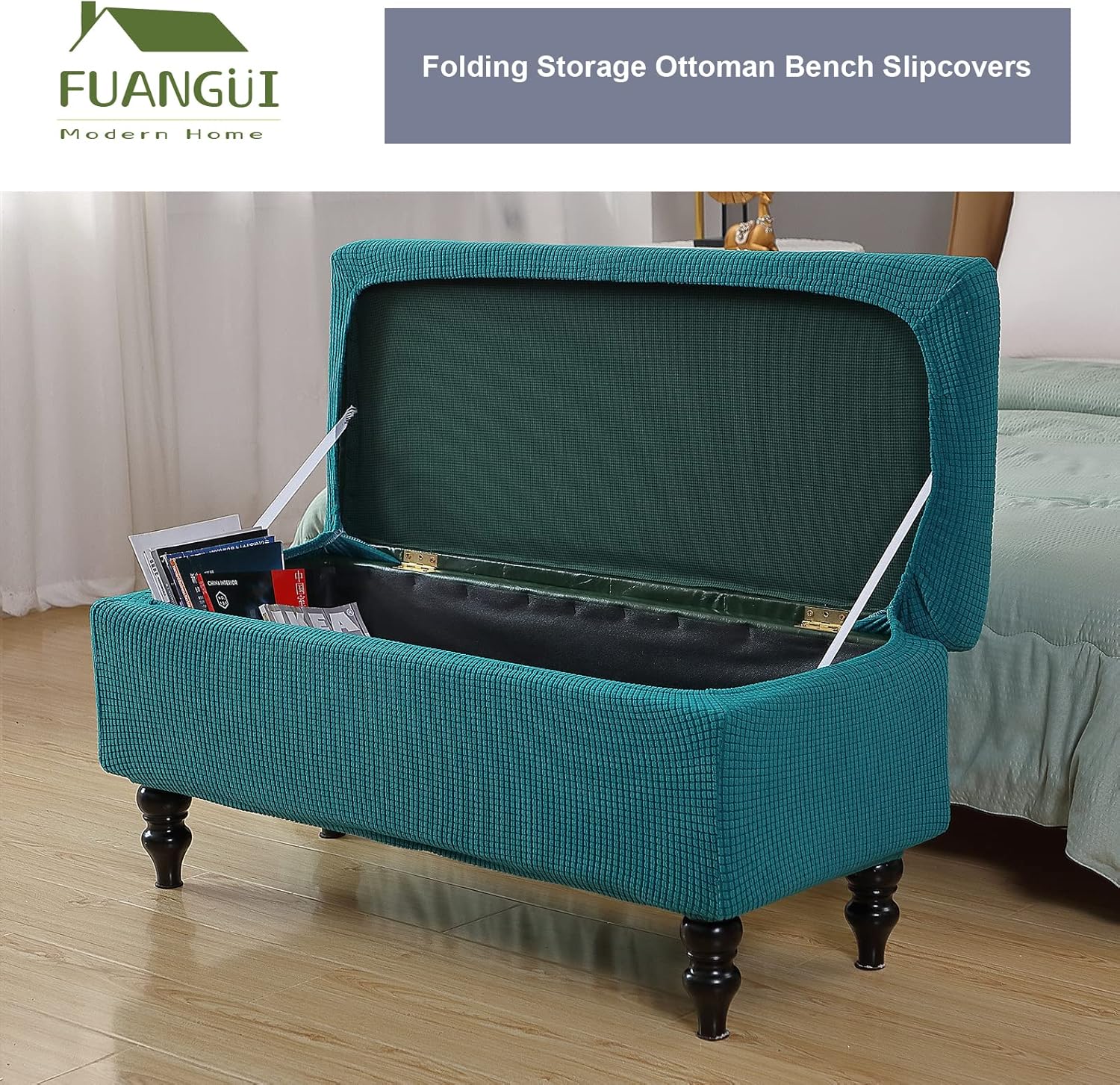 FUANGUI Ottoman Cover Slipcovers Rectangular Printed Folding Stretch Storage Bench Footrest Sofa Stool Covers Footstool Protector Cover with Elastic Bottom, Removable Washable,Medium