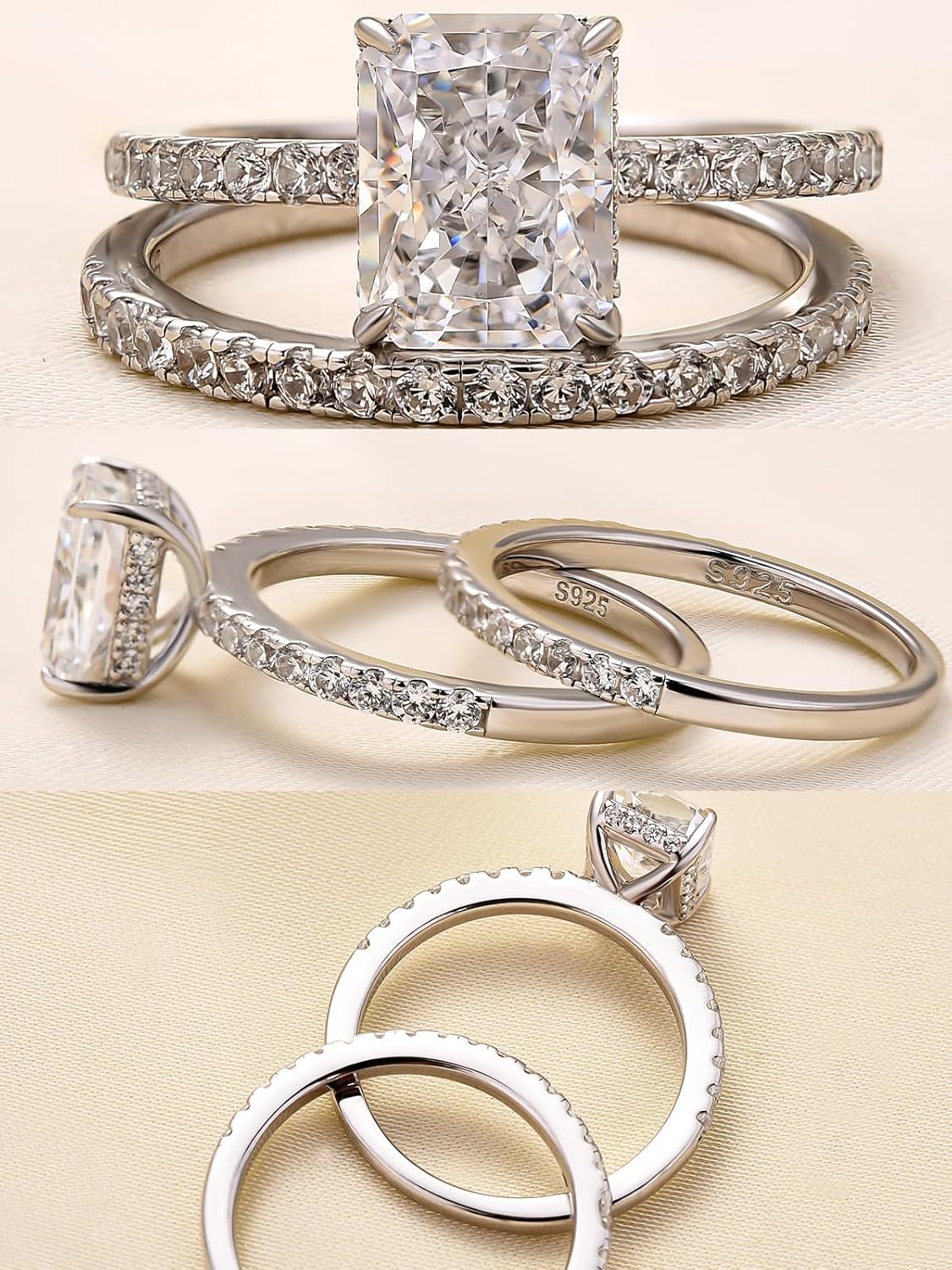 1.5 Carat Radiant Cut Engagement Ring Set, S925 Silver 5A Cubic Zirconia Wedding Ring Set for Women - Image 6