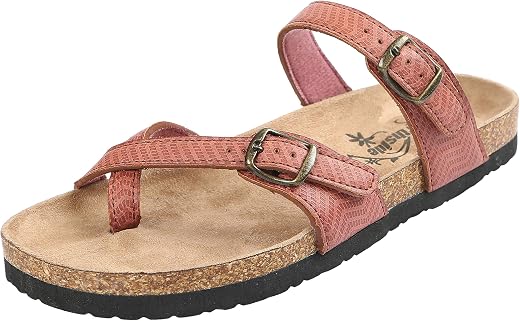 Northside Womens Anya Leather Strap Cork Sandal, Red Henna, Size 6.0