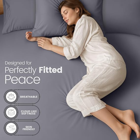 Utopia Bedding Double Fitted Sheet with Standard Pillow cases, Grey