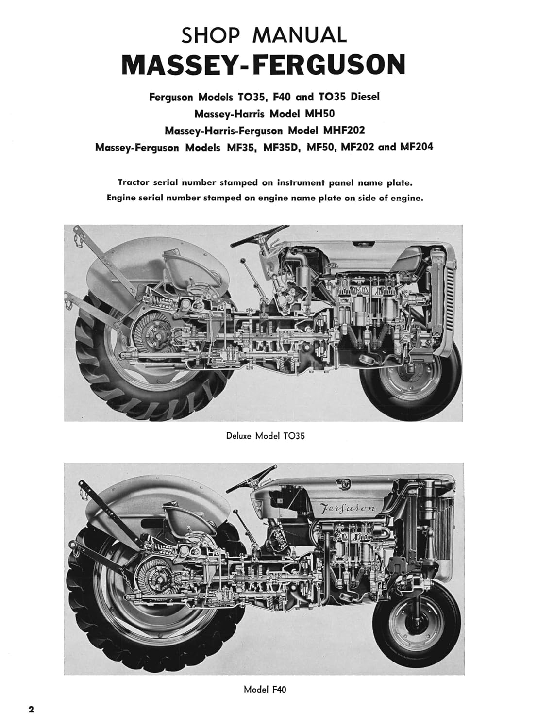 Massey-Ferguson Shop Manual Models TO35 TO35 Diesel F40+ (Mf-14)