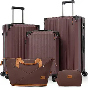 5-Piece Lightweight Durable Hardshell Luggage Set - Burgundy (20/24/28 Inch)