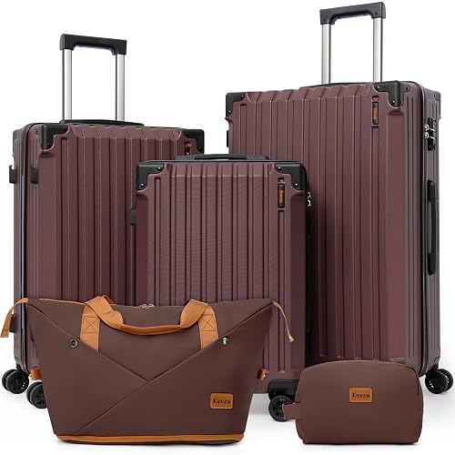 Luggage Sets 5 Piece,Lightweight Durable Hardshell,20/24/28 Inch,Burgundy | Suitcase Set with 360° Spinner Wheels,TSA-Approved Lock,ABS Material,Hardside Luggage for Family Travel, Business,Vacation
