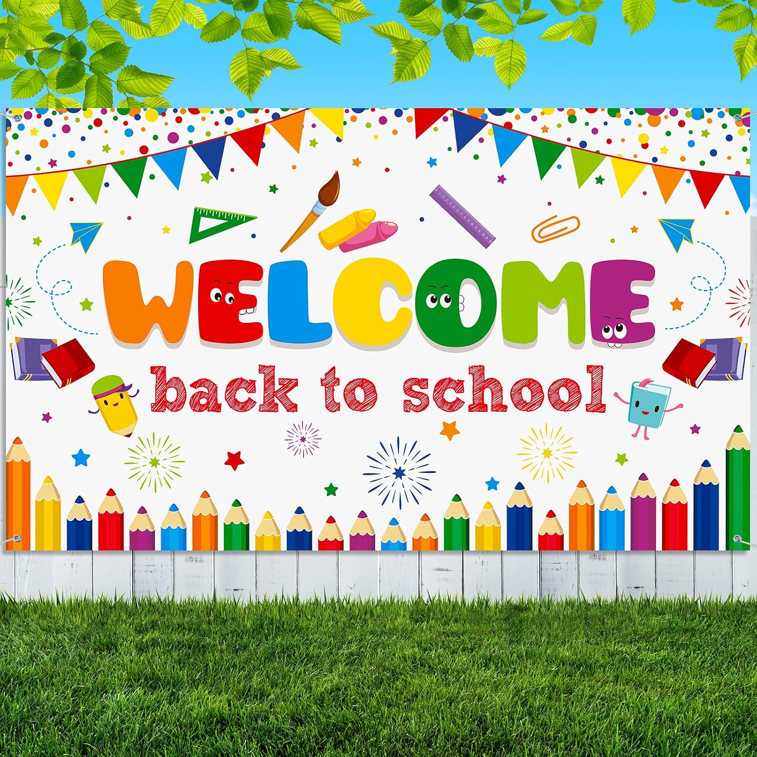 Amazon.com: Welcome Back to School Banner First Day of School Backdrop ...