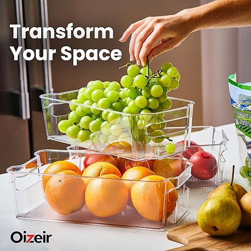 Miniatura 6 de Oizeir Paquete de 8 cubos organizadores de plástico transparente para refrigerador, apilables, para refrigerador y despensa con asas