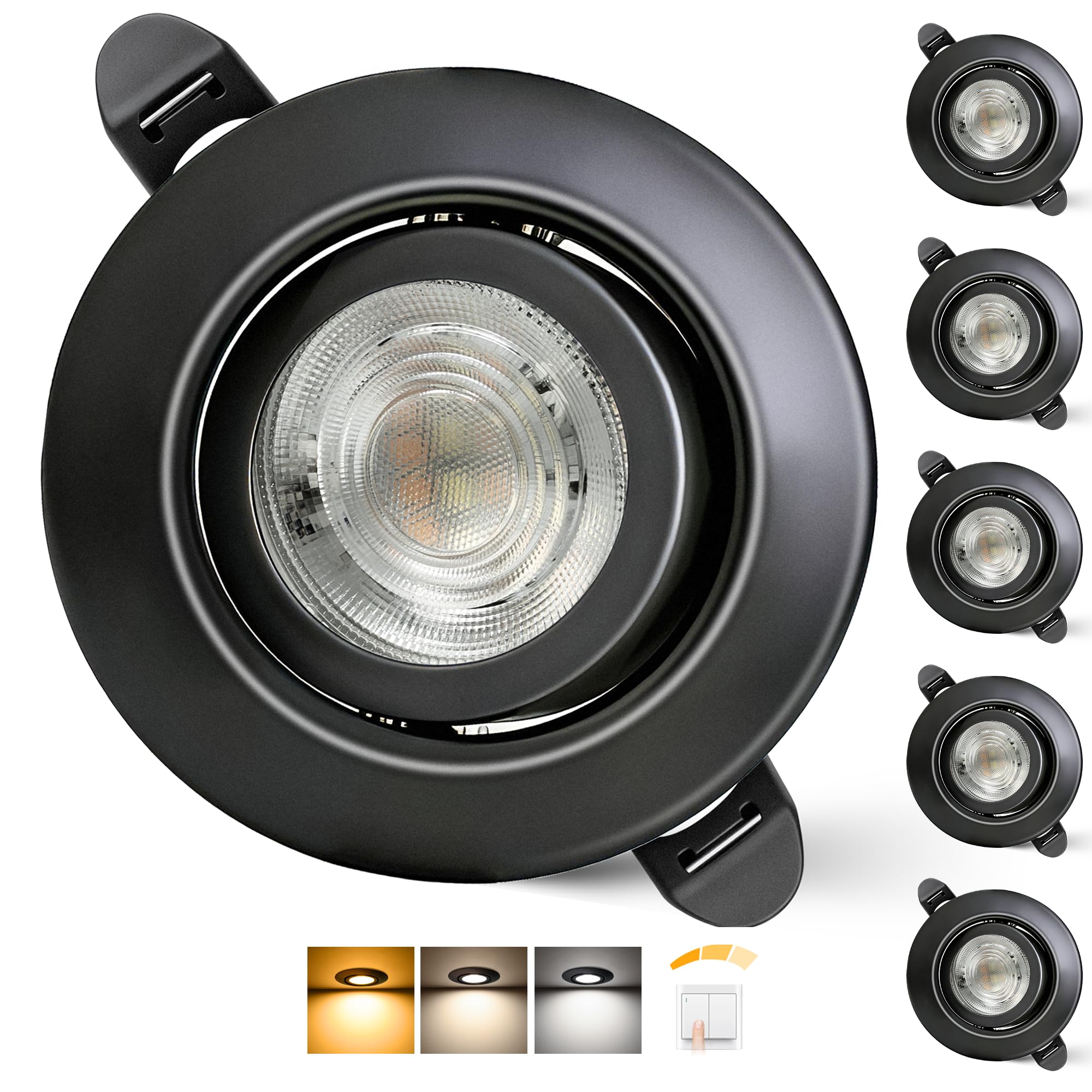 Aulaiyi LED Einbaustrahler 230V Dimmbar 65-80mm, 5.5W IP44 LED Spot Ultra Flach, 3000K/4000K/6000K Deckenspots, Einbauleuchten für Badezimmer Wohnzimmer