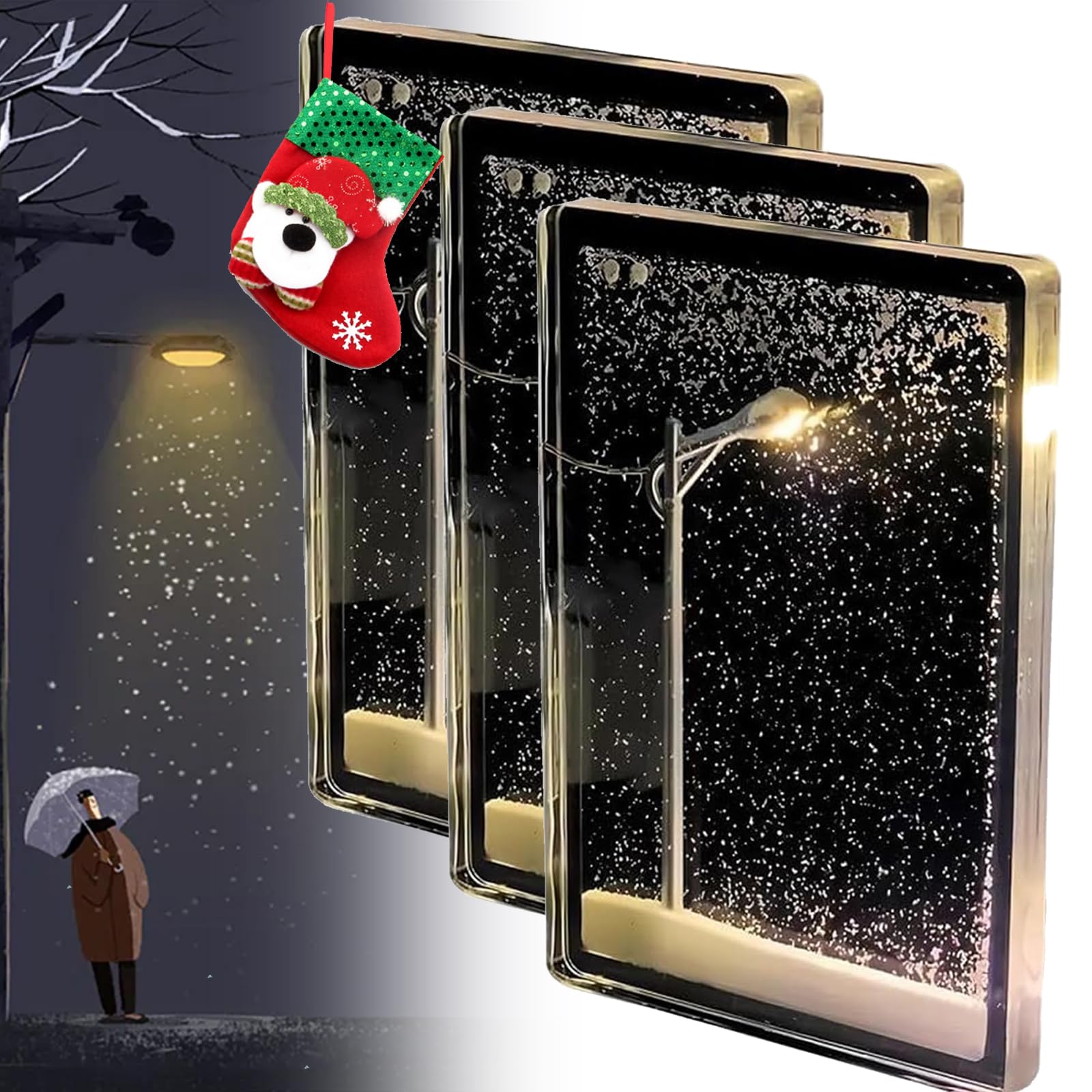 New Handmade DIY Snow Scenery Night Light, Snowy Street Flowing Lamp, Snow Night Flow Hemp, Make Your Own Christmas Light (3pcs)