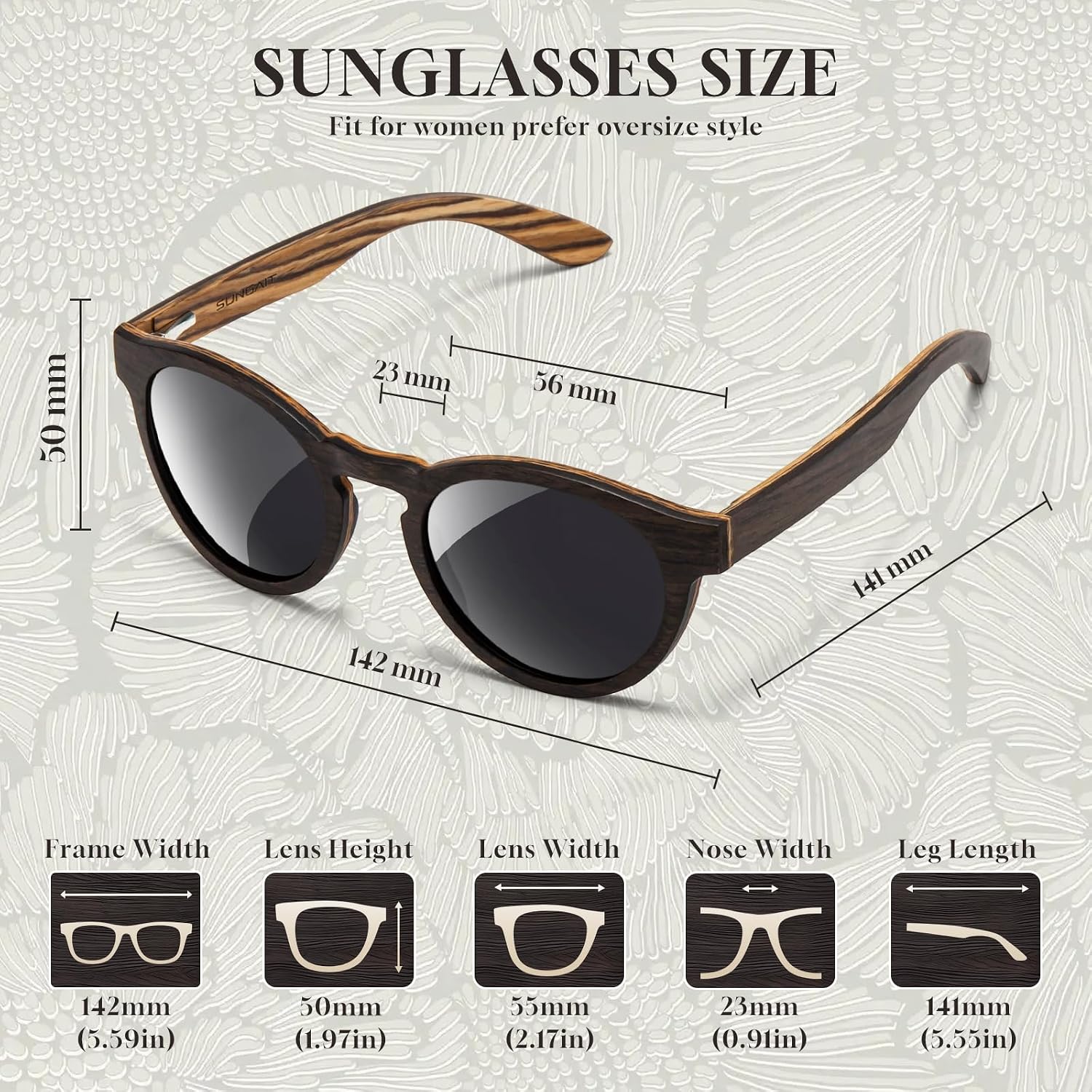 SUNGAIT Premium Walnut Wood Sunglasses Womens Classic Round Polarized Vintage Wooden Shades UV400