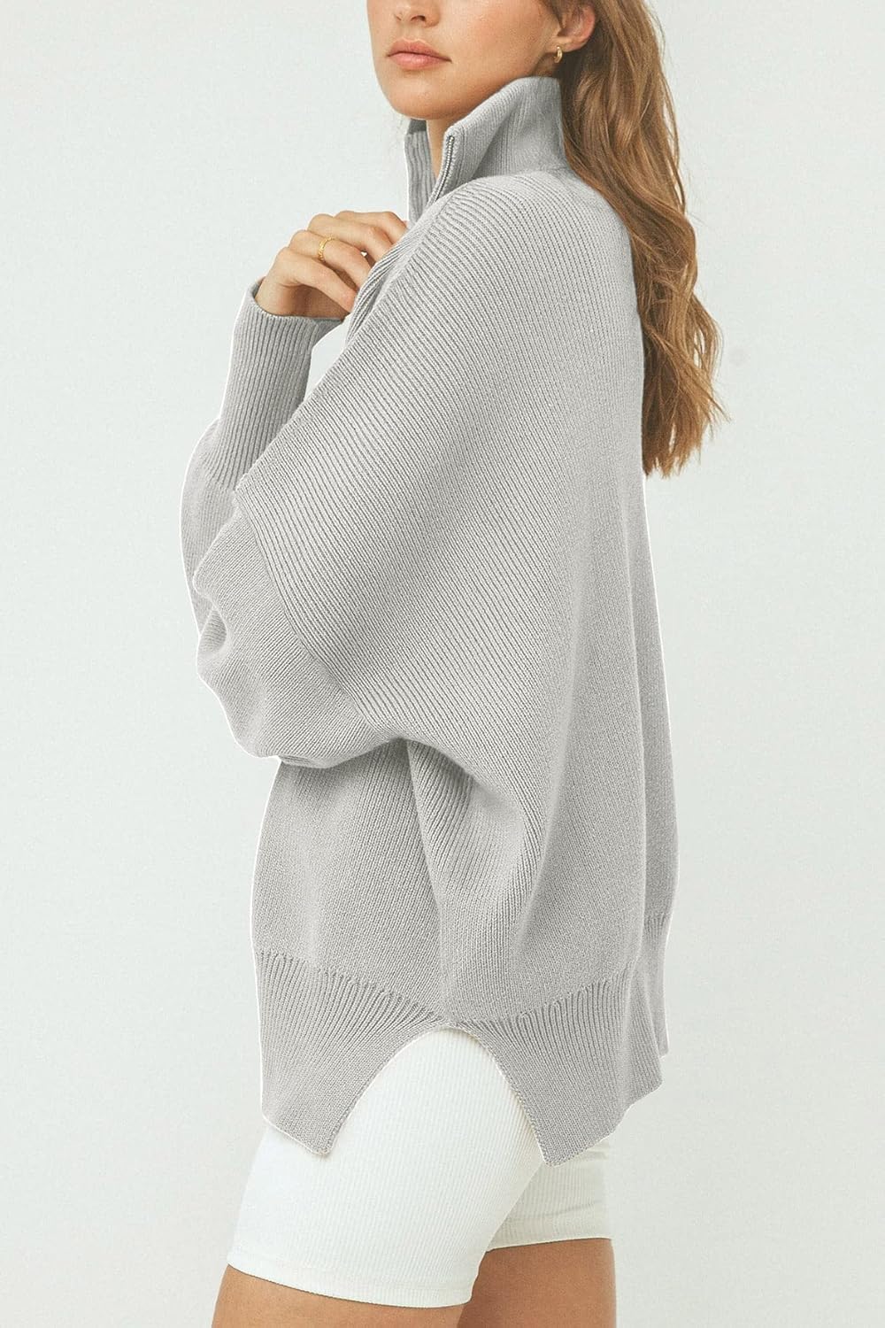 Imily Bela Womens Tunic Sweater Fall Long Sleeve 1/4 Zip Pullover Sweaters Oversized Slouchy Ribbed Knit Sweatshirt with Slit - Image 3