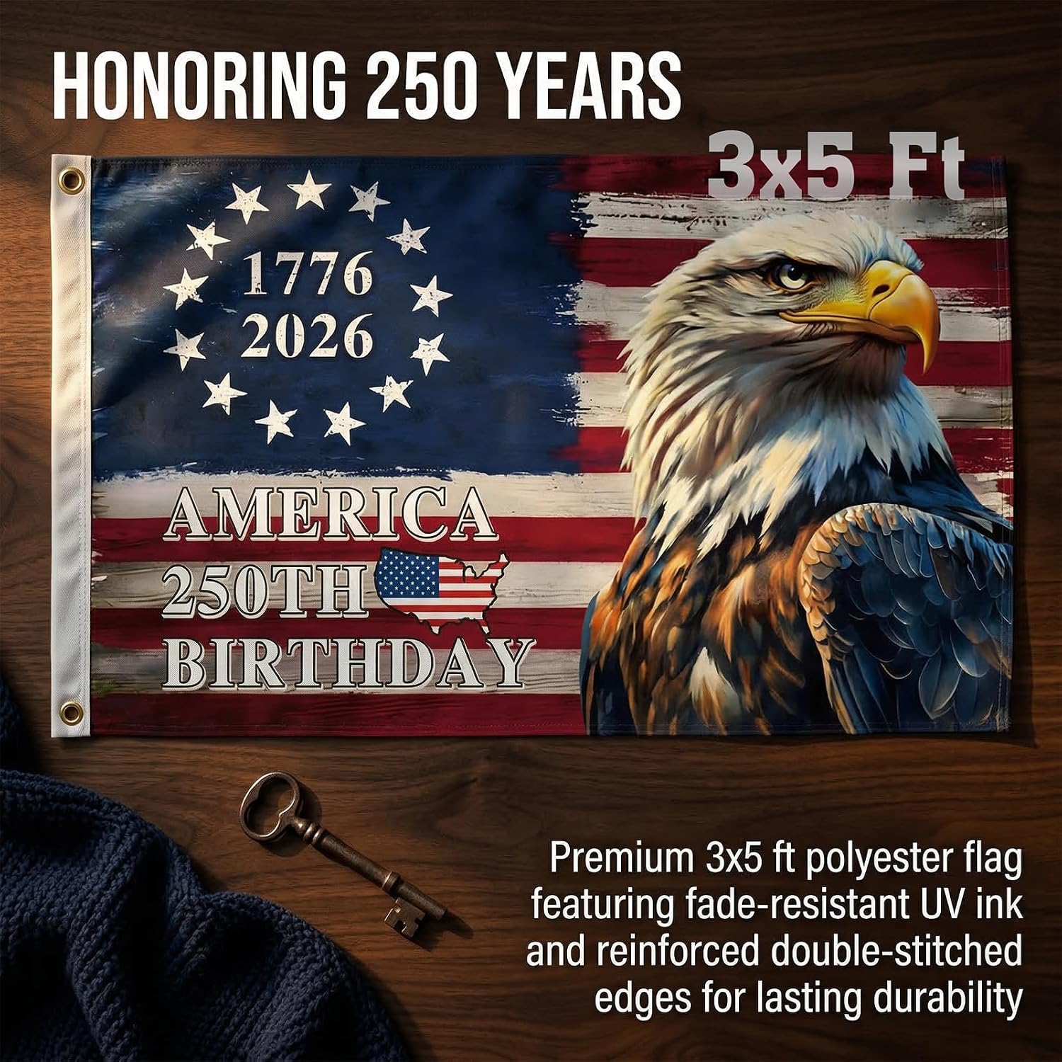 250th Anniversary USA Flag 3x5 Ft Double Sided 3-Ply Outdoor Flags, We The People Flag 1776-2026, 4th of July Patriotic Decorations, Brass Grommets & Double Stitched Wind Resistant