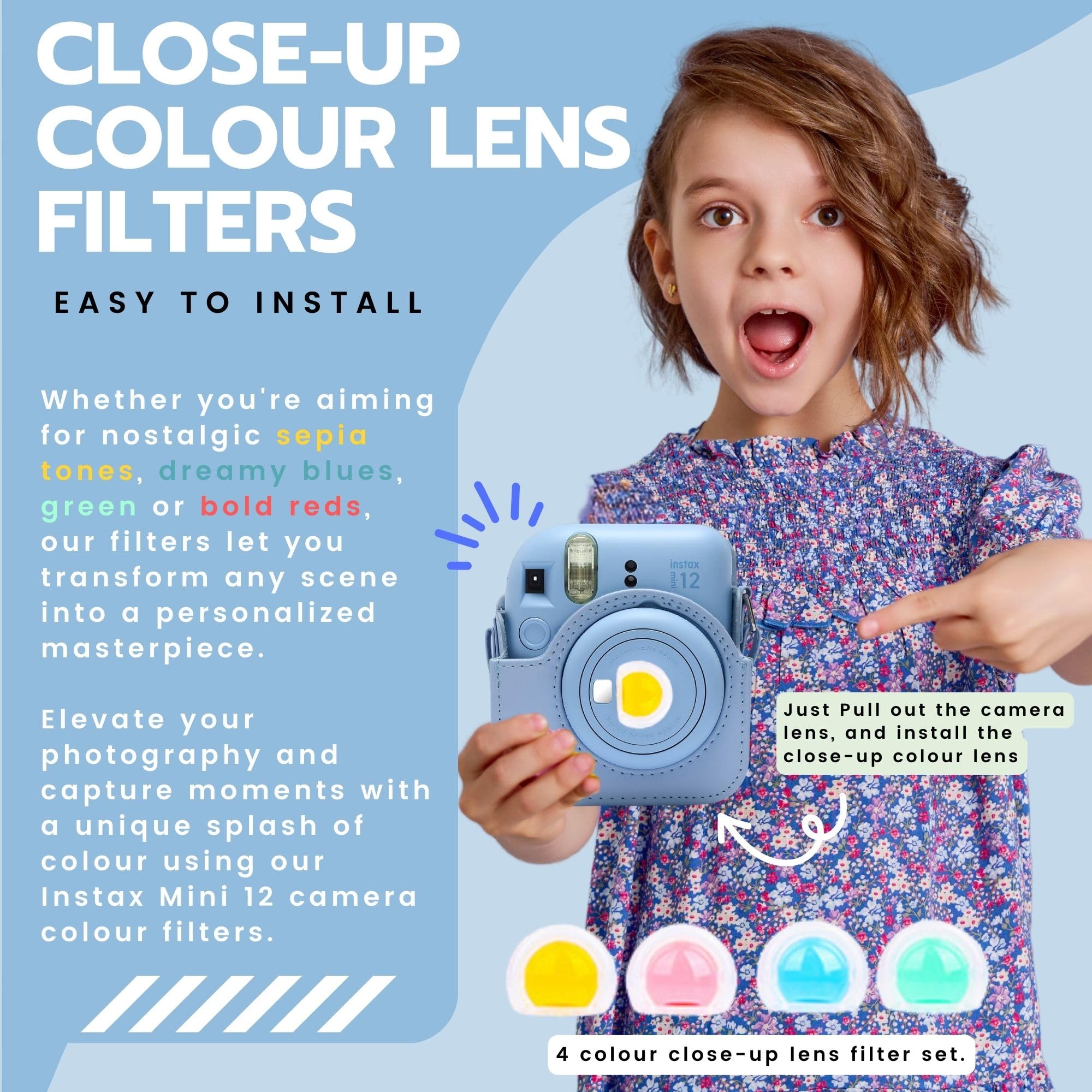 Clikoze Instant Camera Bundle with Fujifilm Mini 12 Pastel Blue Camera, Fujifilm 40 Shot Mini Film, Clikoze Mini 12 Case - Image 3