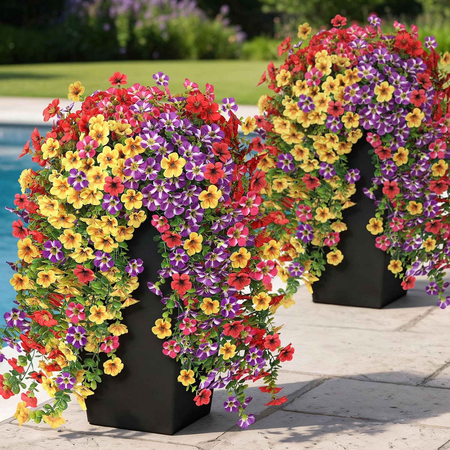 8 Bundles Artificial Hanging Morning Glory Flowers for Outdoor, Realistic Hanging Flowers Silk Fake Morning Glory with Faux Eucalyptus for Yard Garden Porch Patio Balcony Home Decor (Mixed Color)