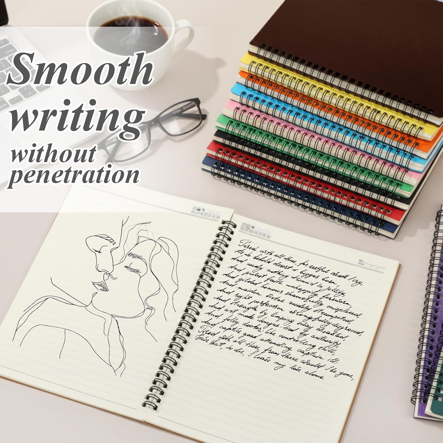 Leelosp 12 Pcs B5 Spiral Notebook 10.2 x 7.3 Inch Lined Spiral Journal College Ruled Notebook Wire Bound Kraft Cover, 120 Pages for Work