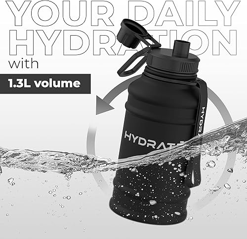Miniatura 3 de HYDRATE Botella de agua de acero inoxidable de 43 onzas, botella de agua de metal sin BPA para gimnasio, ejercicio, jarra de agua con práctica