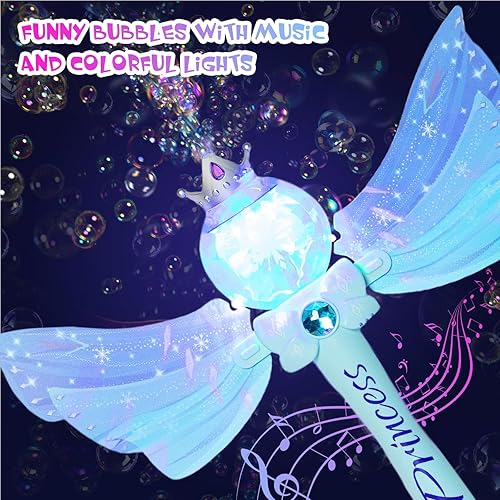 Miniatura 3 de Varita mágica de burbujas de princesa para niños, máquina automática de burbujas con luz y música para exteriores, divertido juguete congelado para
