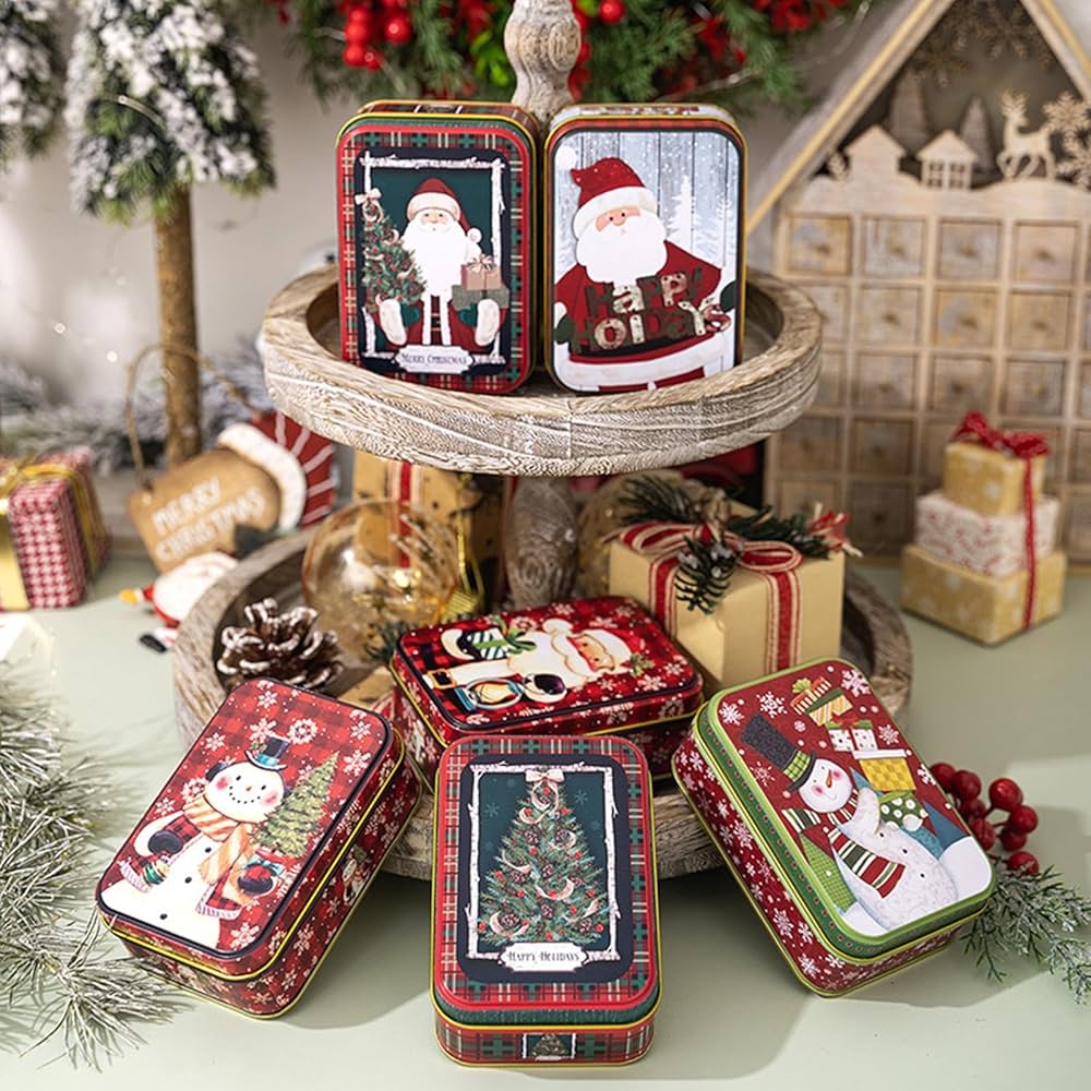 Portascatole Natalizie, Scatole Di Latta Portacarte Di Natale, 6