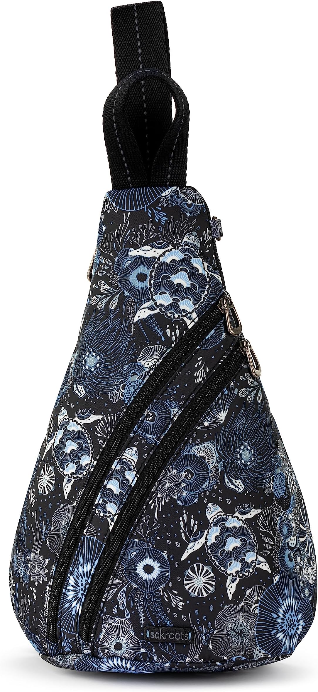 On The Go Sling Bag for Women in Eco-Twill, Large Convertible Crossbody Backpack With Main Zipper Closer, Made From Recycled Materials - Midnight Seascape