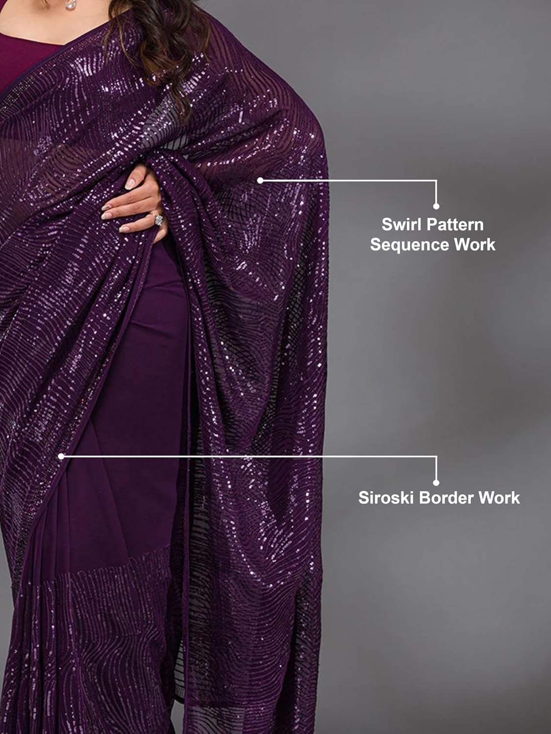TRENDMALLS Women's Georgette Sequence Embroidery Work Saree with Unstitch Blouse Piece