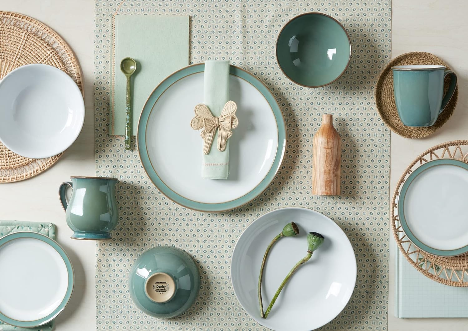 Denby - Regency Green Rice Bowls Set of 4 - Dishwasher Microwave Safe Crockery 480ml 13cm - Green Ceramic Stoneware Tableware - Chip & Crack Resistant Soup Bowls