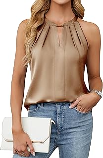 Womens Summer Tank Tops Satin Business Dressy Casual Blouses Sleeveless ...