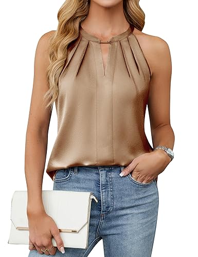 Womens Summer Tank Tops Satin Business Dressy Casual Blouses Sleeveless