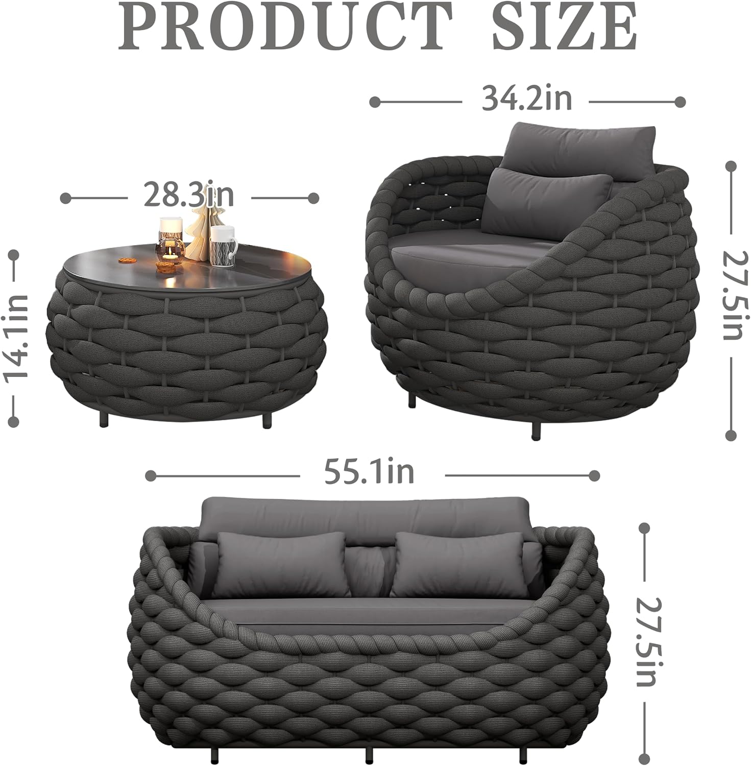 4 Pieces Set Aluminum Outdoor&Indoor Sofa, Modern Patio Furniture Set Conversation Set with Soft Cushion and Coffee Table for Balcony Garden，Black