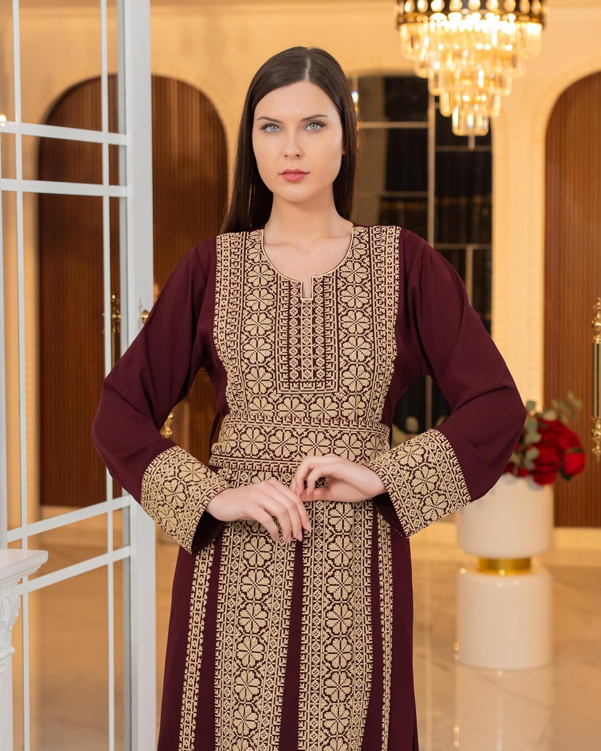 Women's Embroidered Abaya Dress – Modest Islamic Thobe for Eid, Weddings & Special Occasions