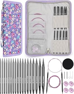 Coopay Interchangeable Knitting Needles, 9 Pairs Knitting Needle Set (3-8mm) with 4 Cables (40/60/80/100cm), Cable Needles for Crocheting Clothes, Socks, Scarves, Gloves, Hats - Portable Carry Bag