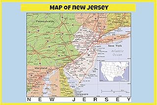 Map of New Jersey Style C 20x30 - Laminated Wall Map Poster Print Perfect for Classrooms and Homes - Vivid Imagery with Bright Colors