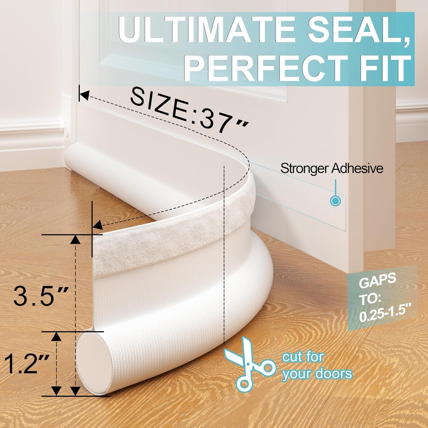 Door Draft Stopper Bottom One Sided Door Draft Blockers，37" Cutable Under Door Draft Blocker Insulator Door Sweep Weather Stripping Soundproof，Fits for Interior／Exterior Doors，1 Pack,White