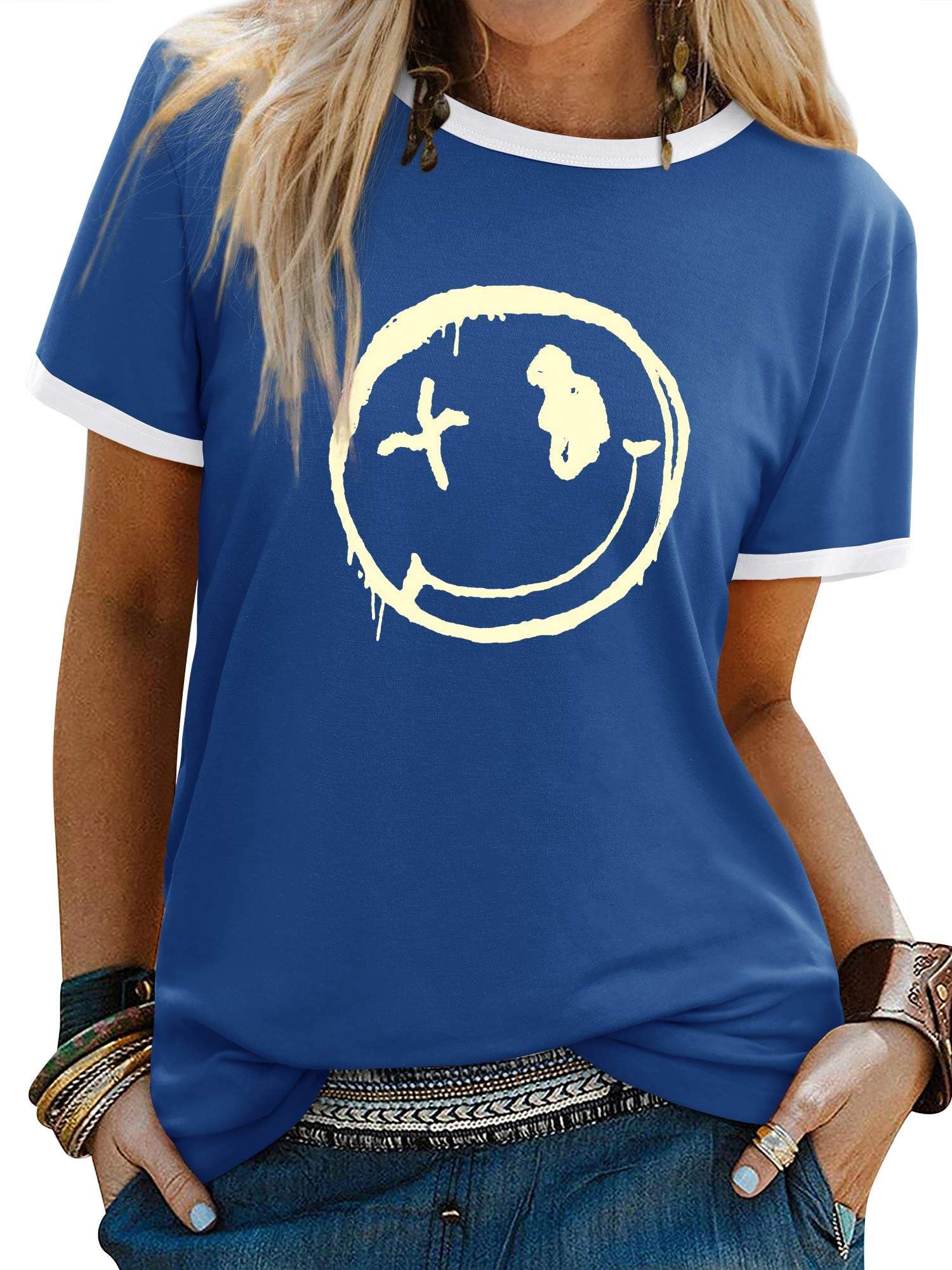 WIEIYM Tshirt Damen Oberteile Kurzarm Tshirts Sommer Damen T-Shirt Rundhals Hemd Leichtes Shirt Gedruckt Lässig Tee Tops Bluse