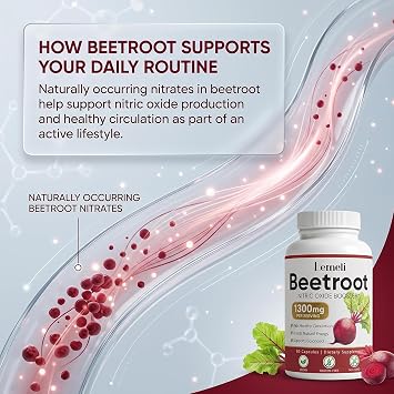 Lemeli Beet Root Capsules with 1300mg Beetroot Powder Extract Plant Based Formula for Energy Routine and Immune and Digestive, Non GMO Clean Label, 60 Count (1)