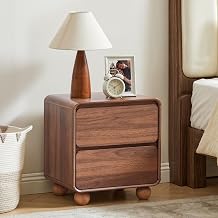 AVZEAR Small Night Stand with 2 Drawers, Mid Century Modern Nightstands with Solid Wood Legs, 2 Drawer Dresser Curved Profile Design End Table Side Table for Small Space, Dorm, BedroomWalnut
