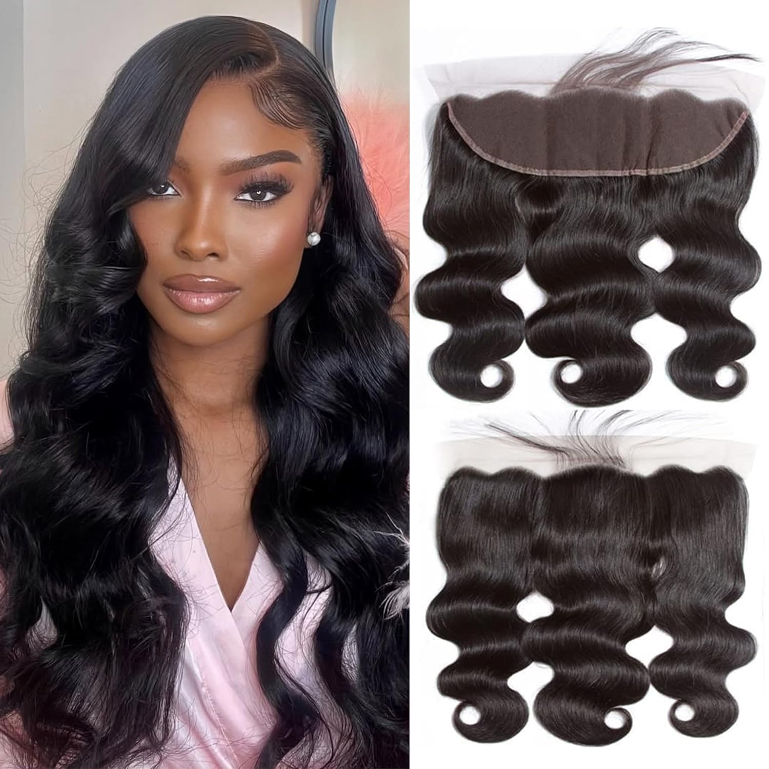 13x4 Lace Frontal Closure Body Wave Frontal Ear to Ear HD Lace Frontal Pre Plucked 20 Inch Brazilian Virgin Human Hair Closure Free Part Hair Extensions for Black Women 150% Density Natural Black