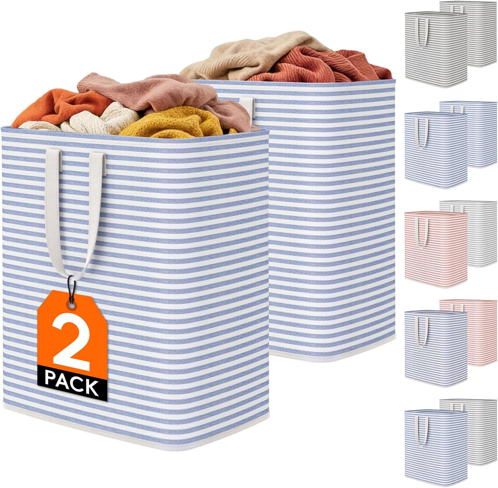 Lifewit 100L Freestanding Laundry Hamper, Collapsible Waterproof Large Laundry Basket with Easy Carry Extended Handles for Clothes, Towels, Toys, Blue, 2 Packs