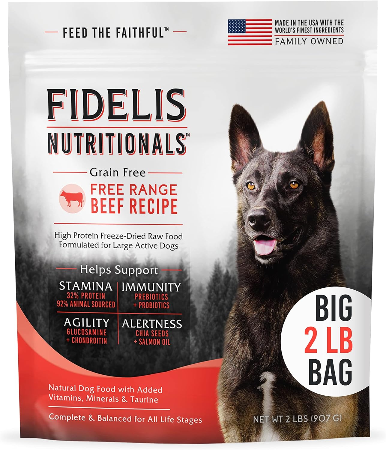 FIDELIS Freeze Dried Raw Dog Food with Superfoods for Large Dog Breeds (32 oz) - Made in USA with Free Range Beef, Grain-Free, High…