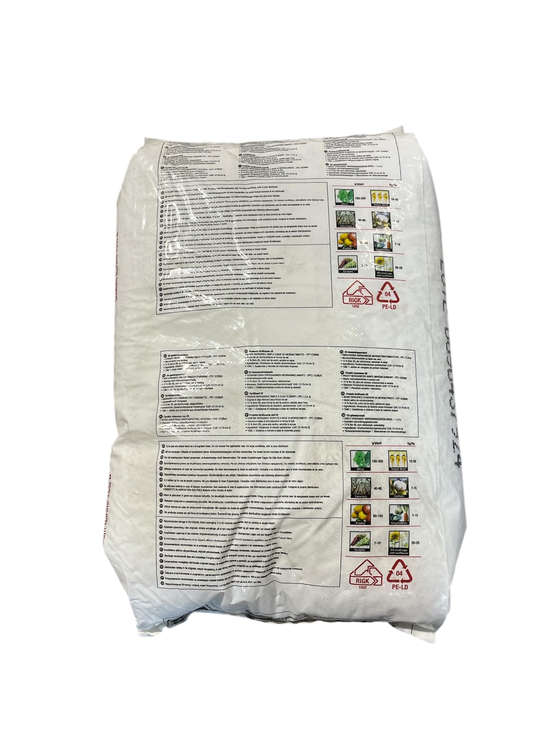 Abono fertilizante a base de boro natural al 15%, 25kg. para aplicacion directa al suelo. Boro granulado