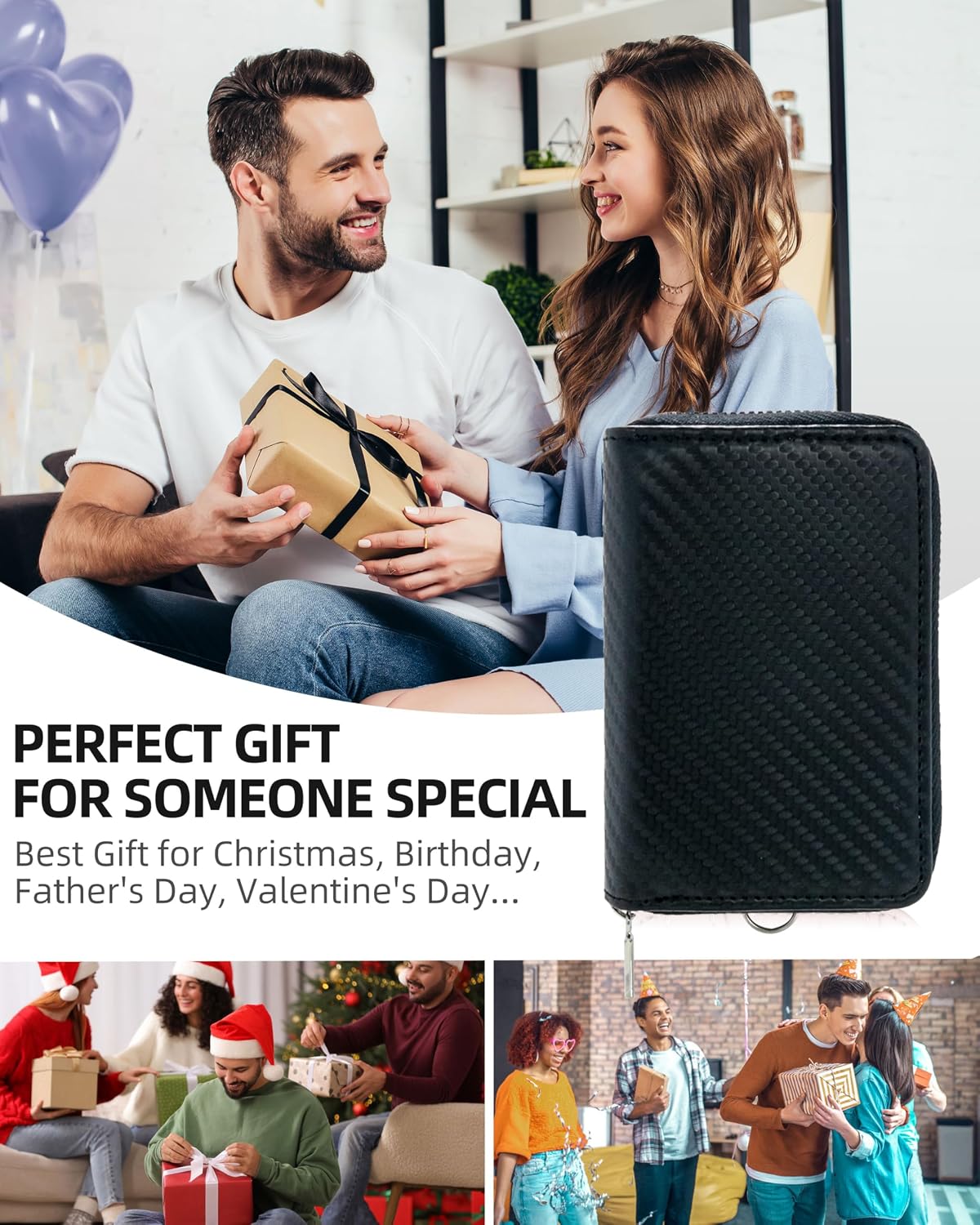 Strong Magnetic for MagSafe Wallet Pouch /Pixelsnap, Carbon Fiber Leather Zipper Pocket Large Capacity for Earpod/Samll Earphones/Keys, RFID Blocking Card Slot for iPhone 17 16 15 14 Pro Max Plus
