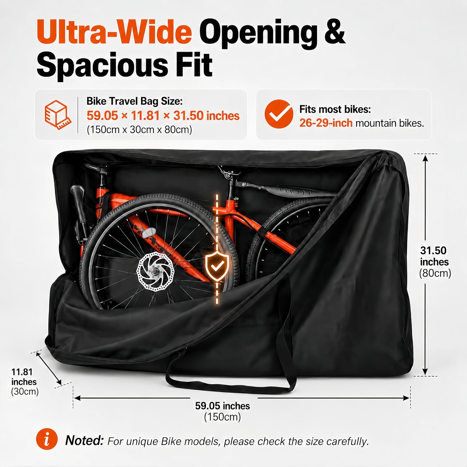 Bike Travel Bag with Fillable Anti-Collision Compartment, Heavy Duty Double-Layer 1200D Nylon Transport Case, Large Airplane Storage Carrier for 26-29 Inch Mountain and 700C Road Bicycles