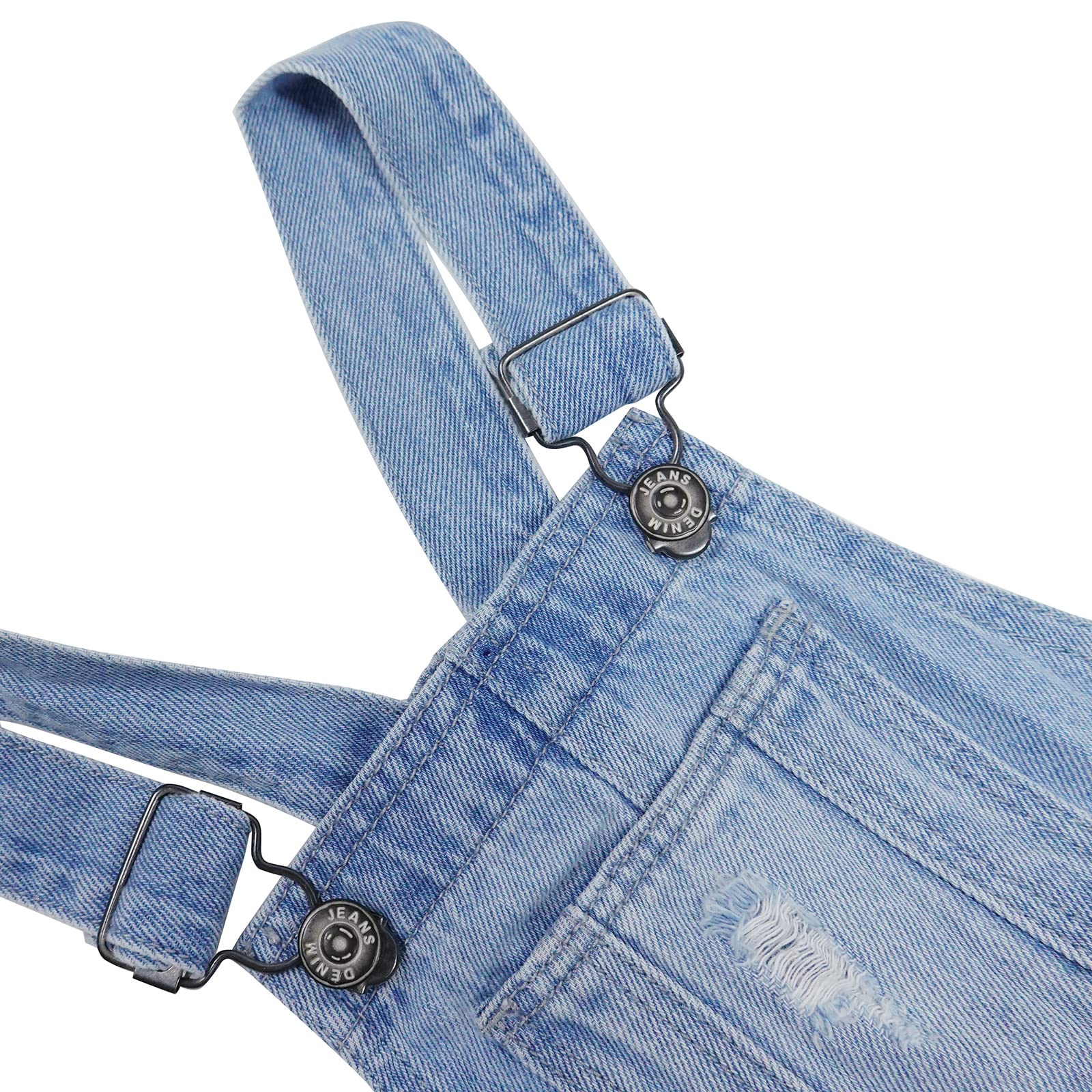 KIDSCOOL SPACE Niedliche Jeans-Shorts für kleine und große Kinder, zerrissener, gefalteter Saum, verstellbare Träger, sommerliche Denim-Shortalls