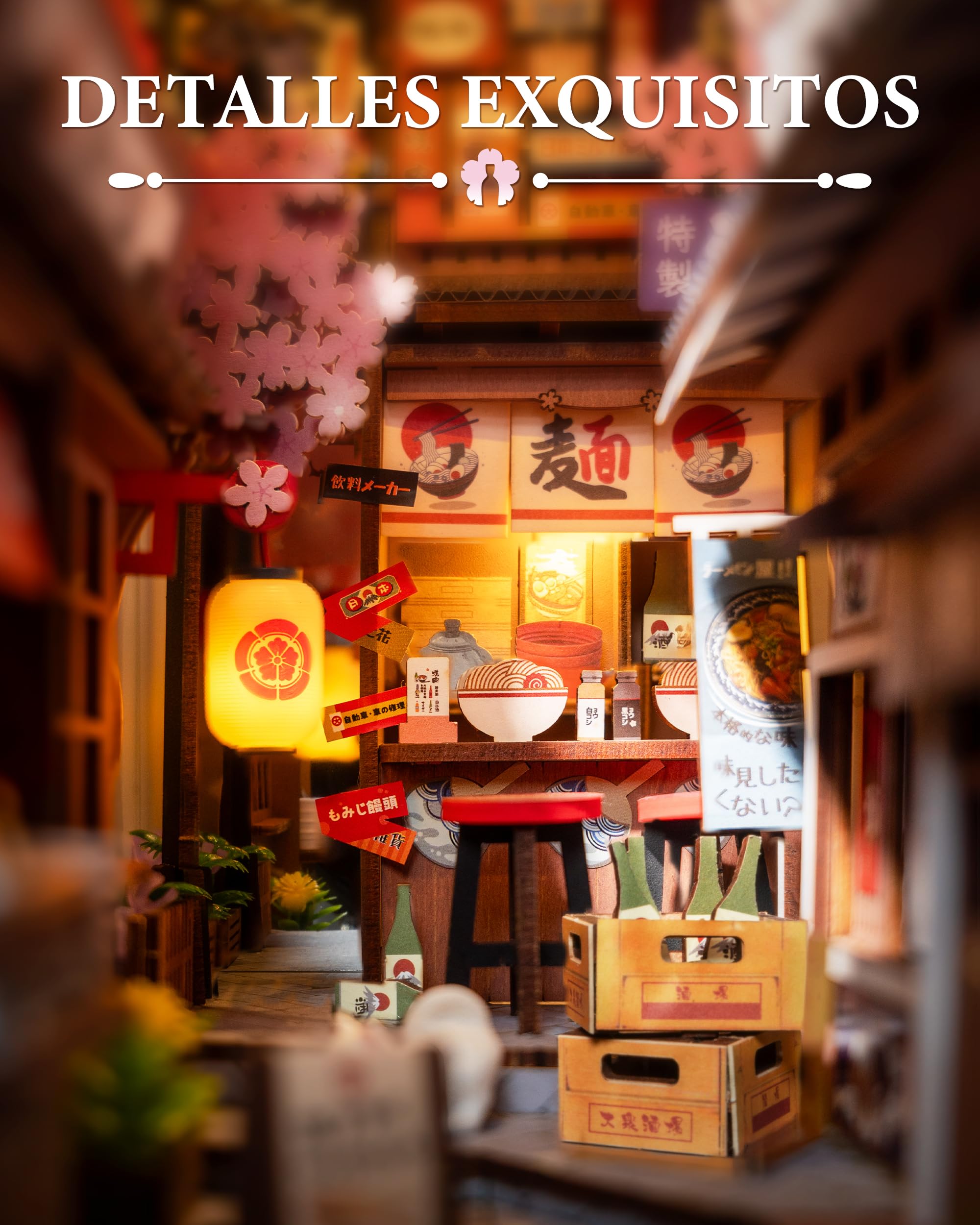Rolife Book Nook Kit Casas Miniaturas para Montar Sakura Wine Alley Puzzle Madera 3D Adultos con Luces Decoracion Hogar Libro Maquetas para Construir Adultos Regalo para Profesora Madre Niños