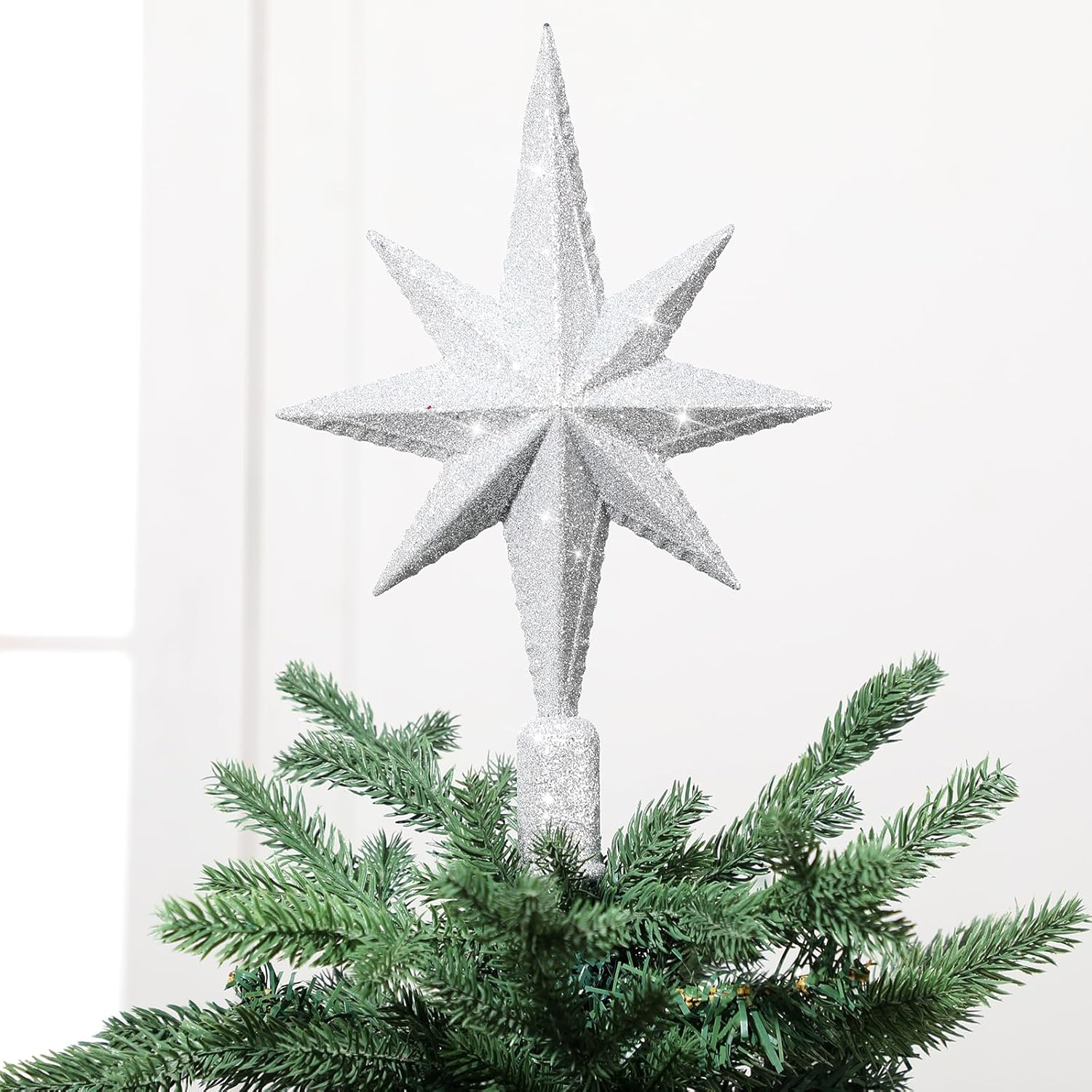 Civaner Silver Christmas Star Tree Topper Bethlehem Glitter Star Tree Topper Decorative Christmas Ornaments for Xmas Home Party Holiday Decor