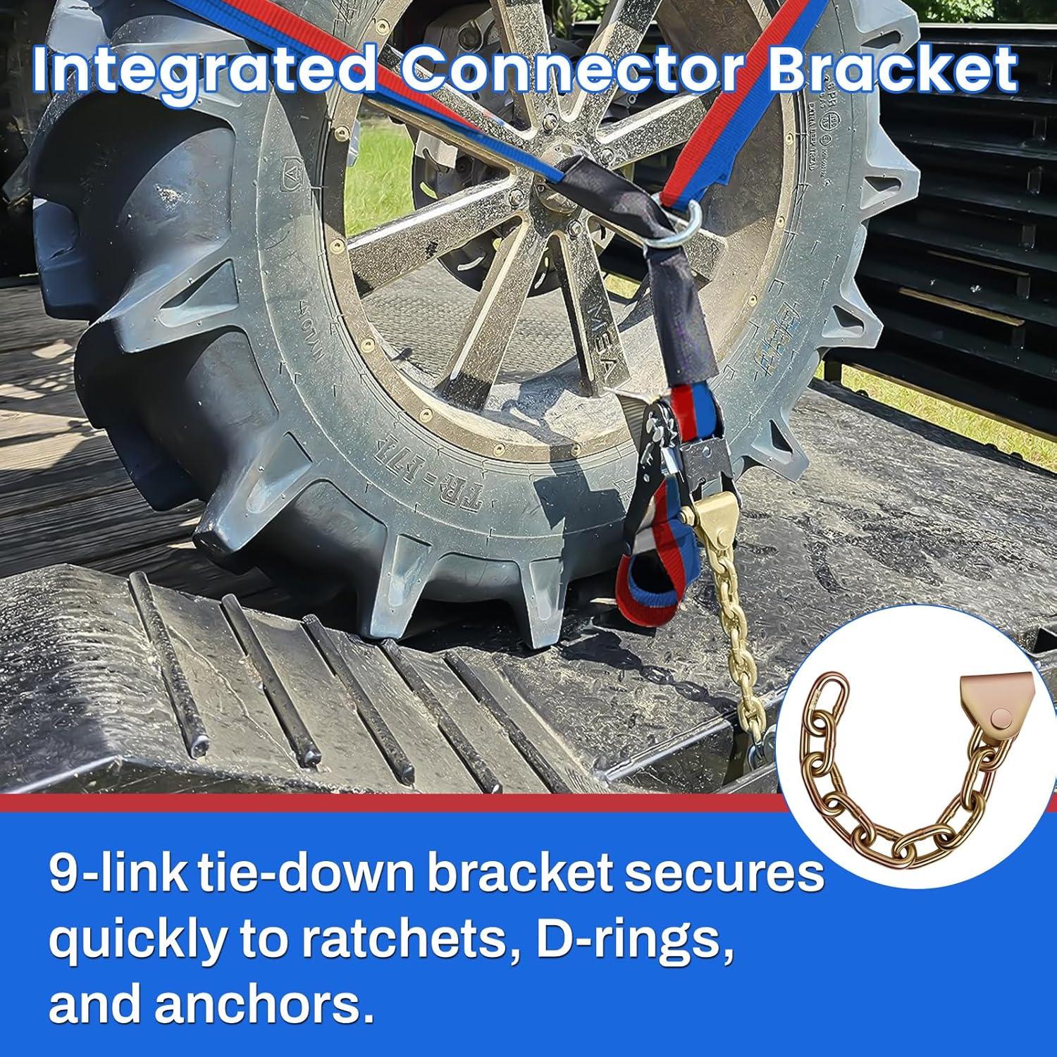 Heavy Duty 9-Link Chain Extender with Ratchet Buckle Connector for Auto Hauling, Towing, Flatbed Securing，8 Pack