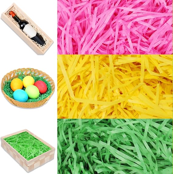 JOYIN Easter Grass Crinkle Cut Recyclable Paper Shred Filler(Pink, Yellow and Green) for Gift Wrapping, Wedding Birthday Craft Boxes Bags Filling, Party Decoration, Basket Grass Stuffers 280g (10 oz)