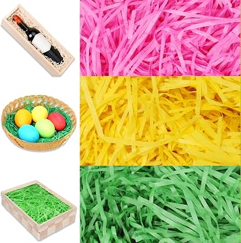 JOYIN Easter Grass Crinkle Cut Recyclable Paper Shred Filler(Pink, Yellow and Green) for Gift Wrapping, Wedding Birthday Craft Boxes Bags Filling, Party Decoration, Basket Grass Stuffers 280g (10 oz)